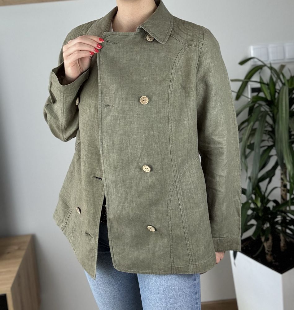 Unikatowy żakiet dwurzędowy khaki boho retro M 38 L 40 na wiosne lato