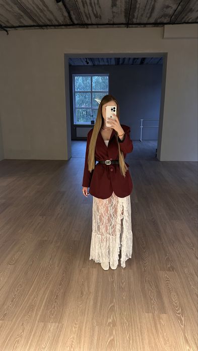 Кружевная юбка с шортами с разрезом | Юбка кружевная с воланами