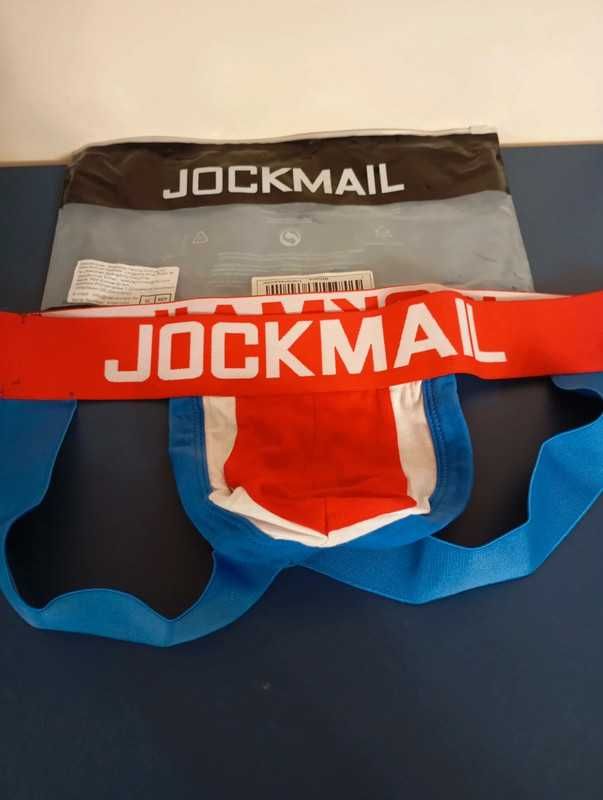 Męskie stringi z kolorowymi wstawkami jockstrap