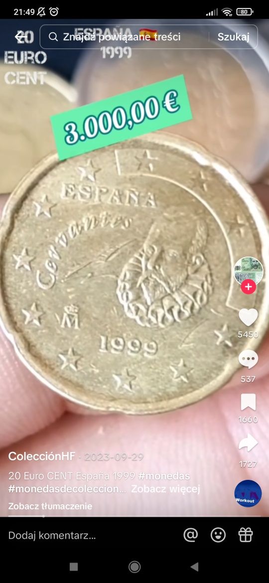 Sprzedam Unikat 50euro cent 1999 Espańa