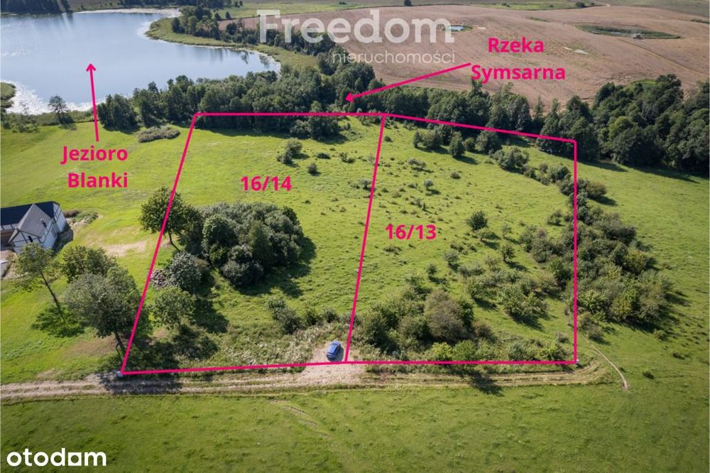 Działki z linią brzegową rzeki, blisko jeziora Bla