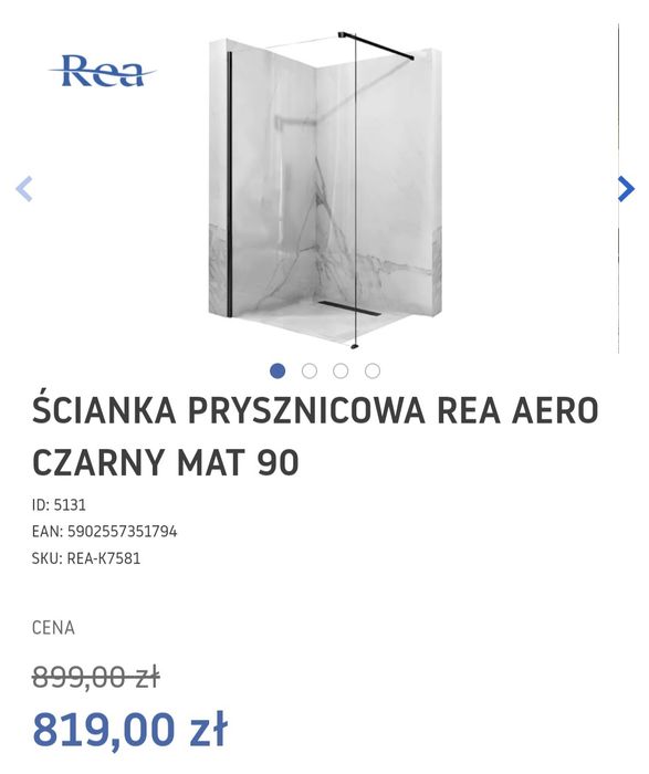 Ścianka prysznicowa Rea 90x195