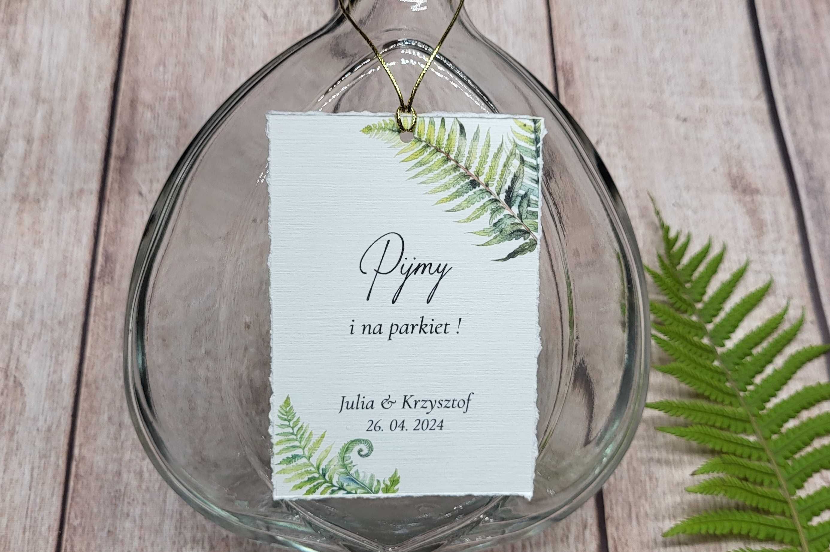 Zaproszenia ślubne, paprocie, rwany papier