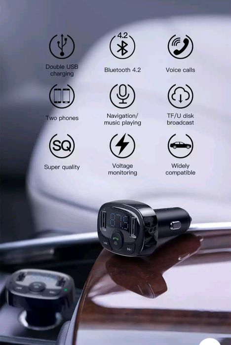 Трансмиттер Baseus T S-09A FM MP3 TF автозарядное громкая связь roidmi