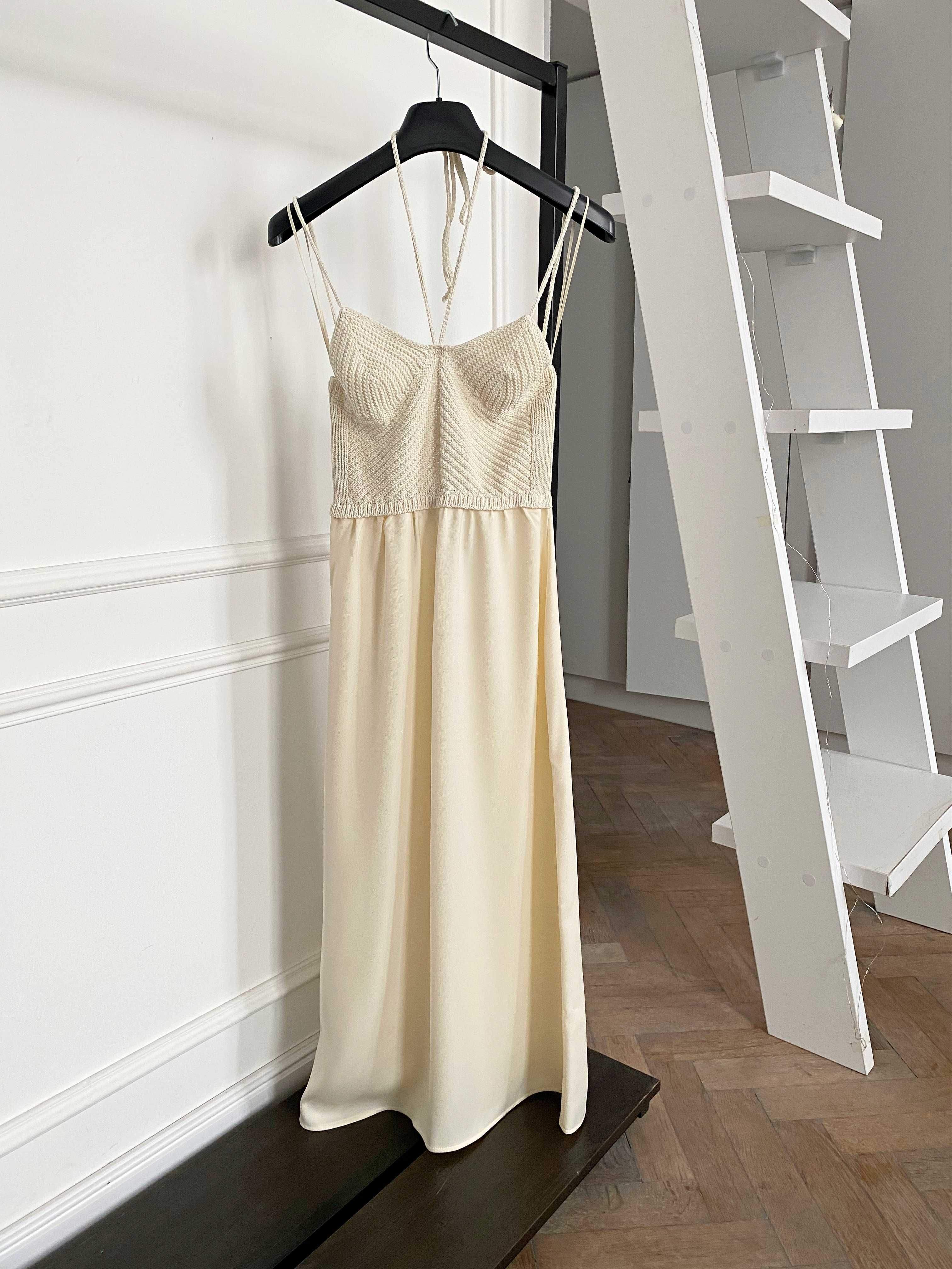 длинное комбинированное платье ZARA