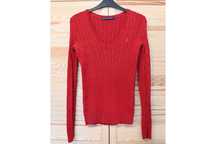 sweter Ralph Lauren czerwony warkocz XS