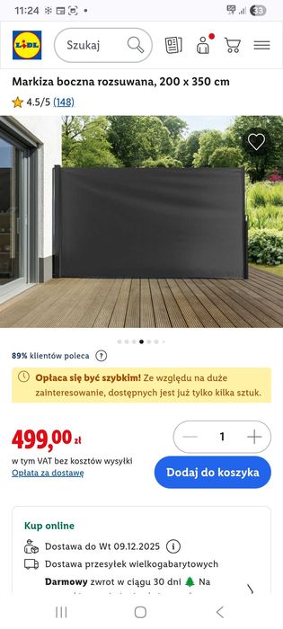 Markiza boczna rozssuwana 350x200