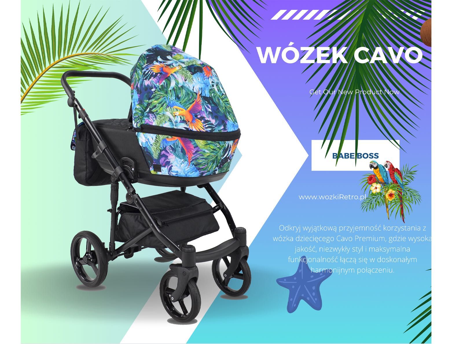 NOWOŚĆ Wózek Dziecięcy Cavo Premium 3w1 Wielofunkcyjny Głęboki Dodatki