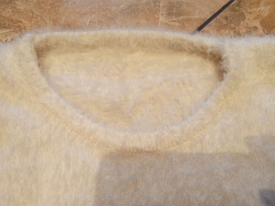 Wlochacz sweter XS/S dlugi kremowy czarne kropki tunika