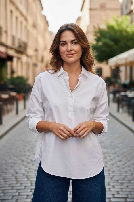 Хлопковая белая рубашка свободная оверсайз PENN&INK N.Y