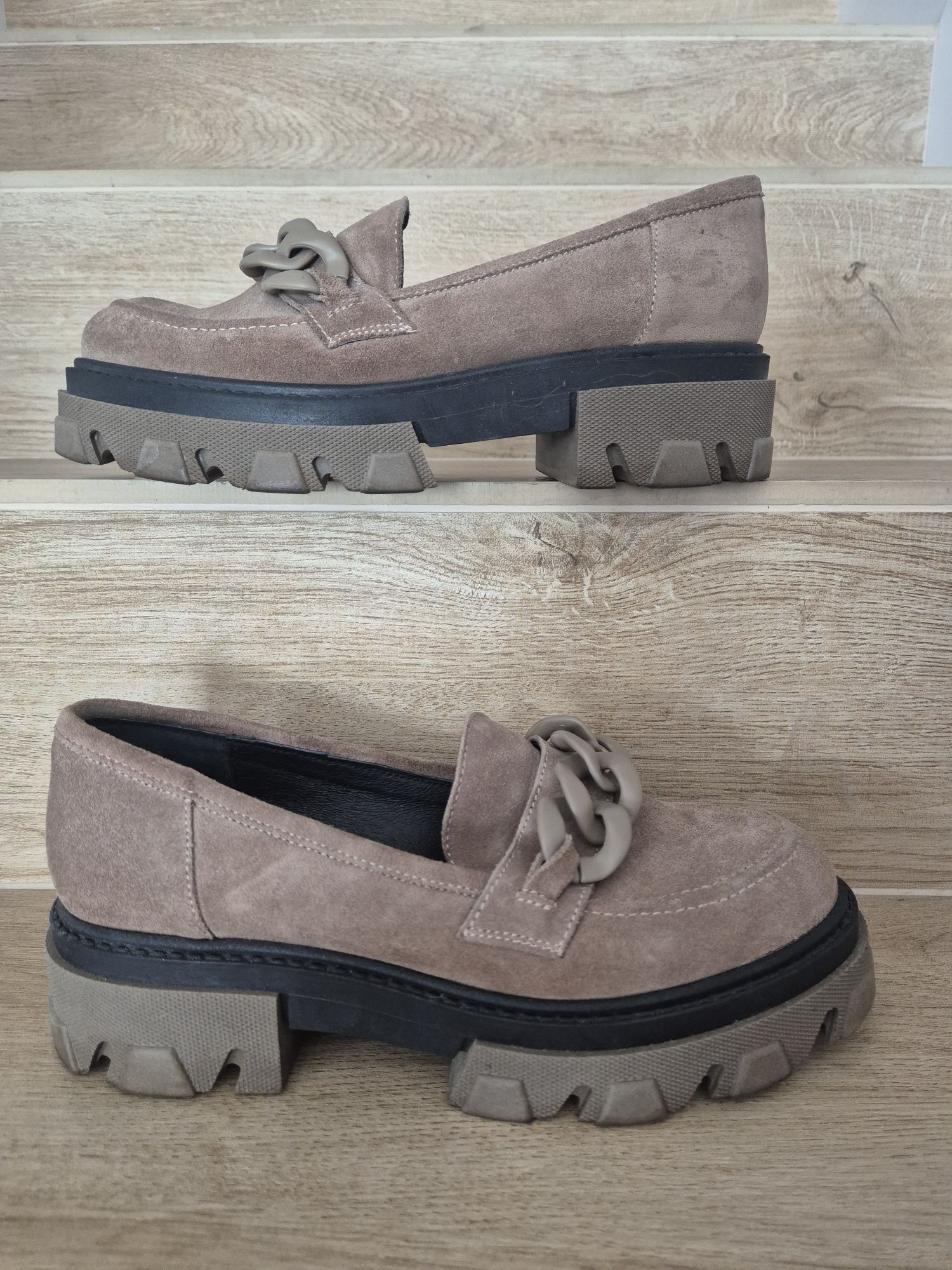 Slip'ony mokasyny na traperowej podeszwie RUSIN ORVIETO taupe/khaki