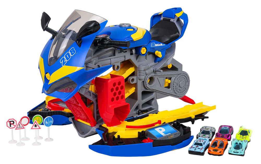 MEGA Parking Funkcja Dymu Motocykl Autka Resoraki Otwierane Boki D003