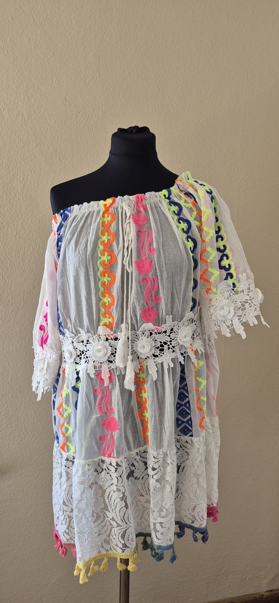 Kolorowa Sukienka na plażę Hiszpanka Plus Size uniwersalna