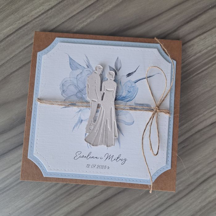 Kartka ślubna personalizowana z niebieskim akcentem