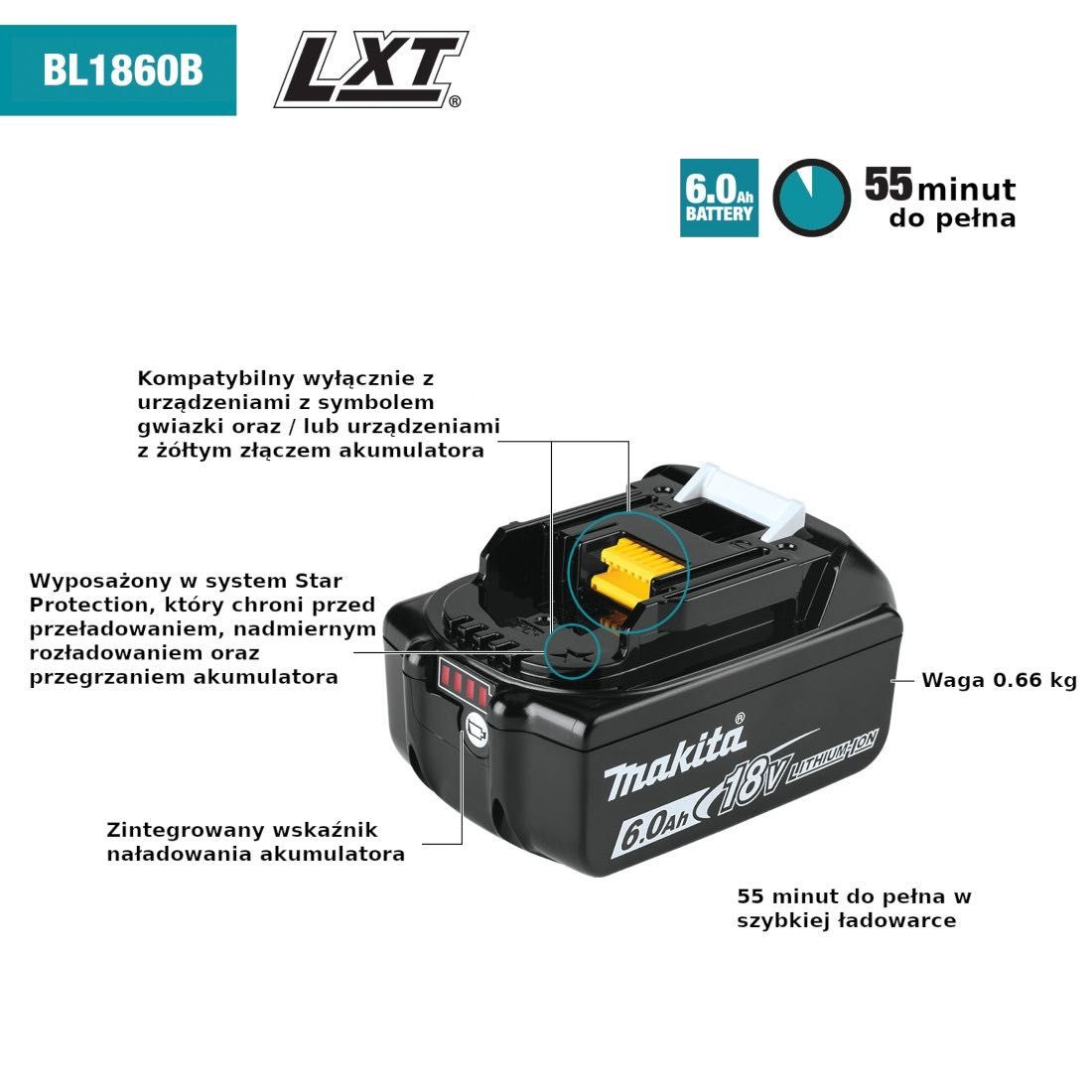 Akumulator Makita BL1860B bateria 18V, 6,0Ah Li-Ion