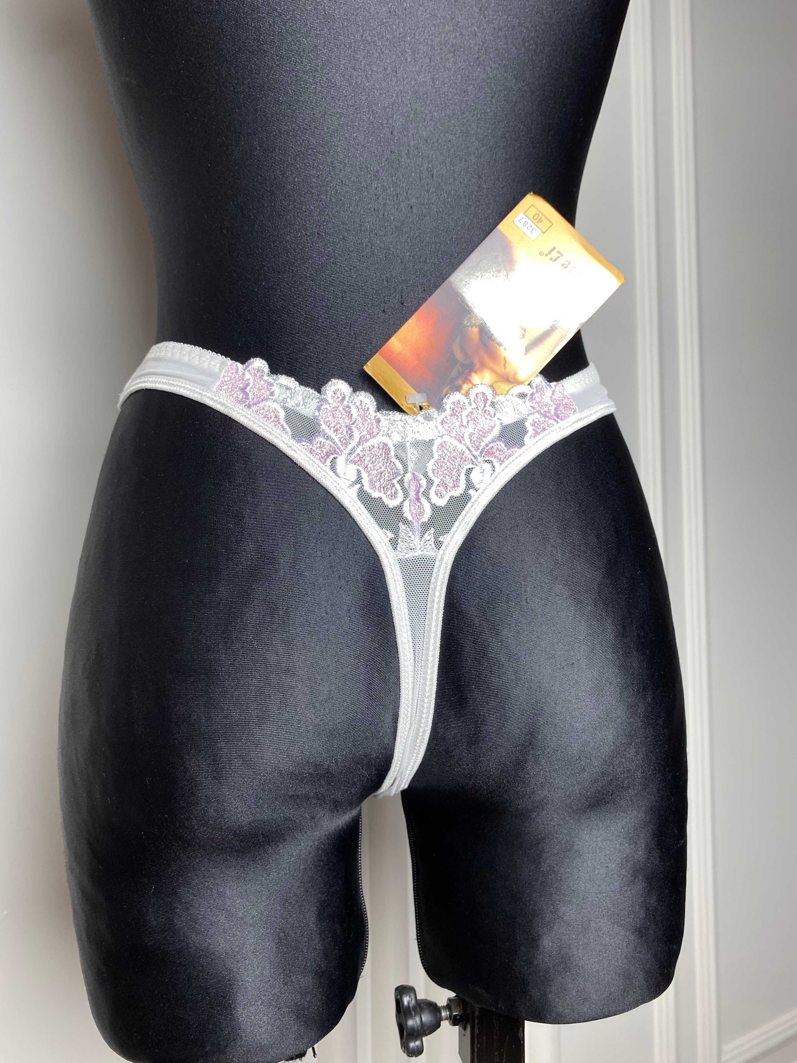 Nowa bielizna damska stringi kremowe w różowe kwiaty 40 L aesthetic