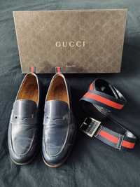 Gucci buty loafer, pasek, skarpetki