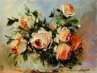 Kowalik - Łososiowe róże obraz olejny 30x40cm