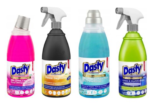 Dasty Zestaw - Żel do podłóg, płyn do szyb, odtłuszczacz, żel wc