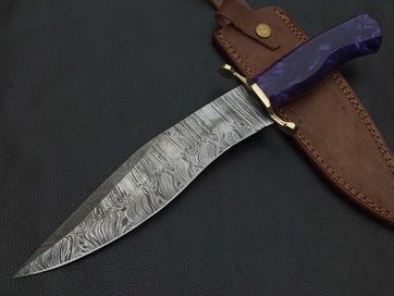 DAMAST nóż myśliwski BOWIE stal damasceńska 35cm. SKINNER bushcraft