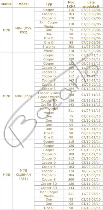 Tarcze hamulcowe Mini R50 R56 ONE R53 Cooper S R52 R57 Cabrio R55 R58