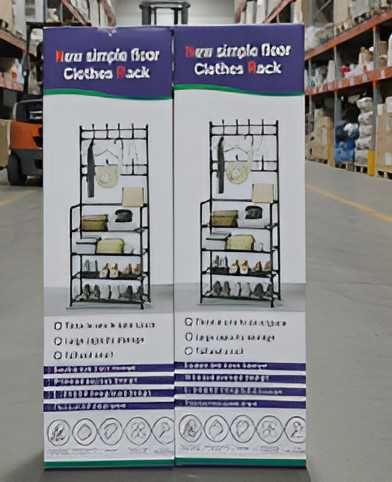 Стійка-вішалка з гачками для одягу та 4 полиці для взуття металева