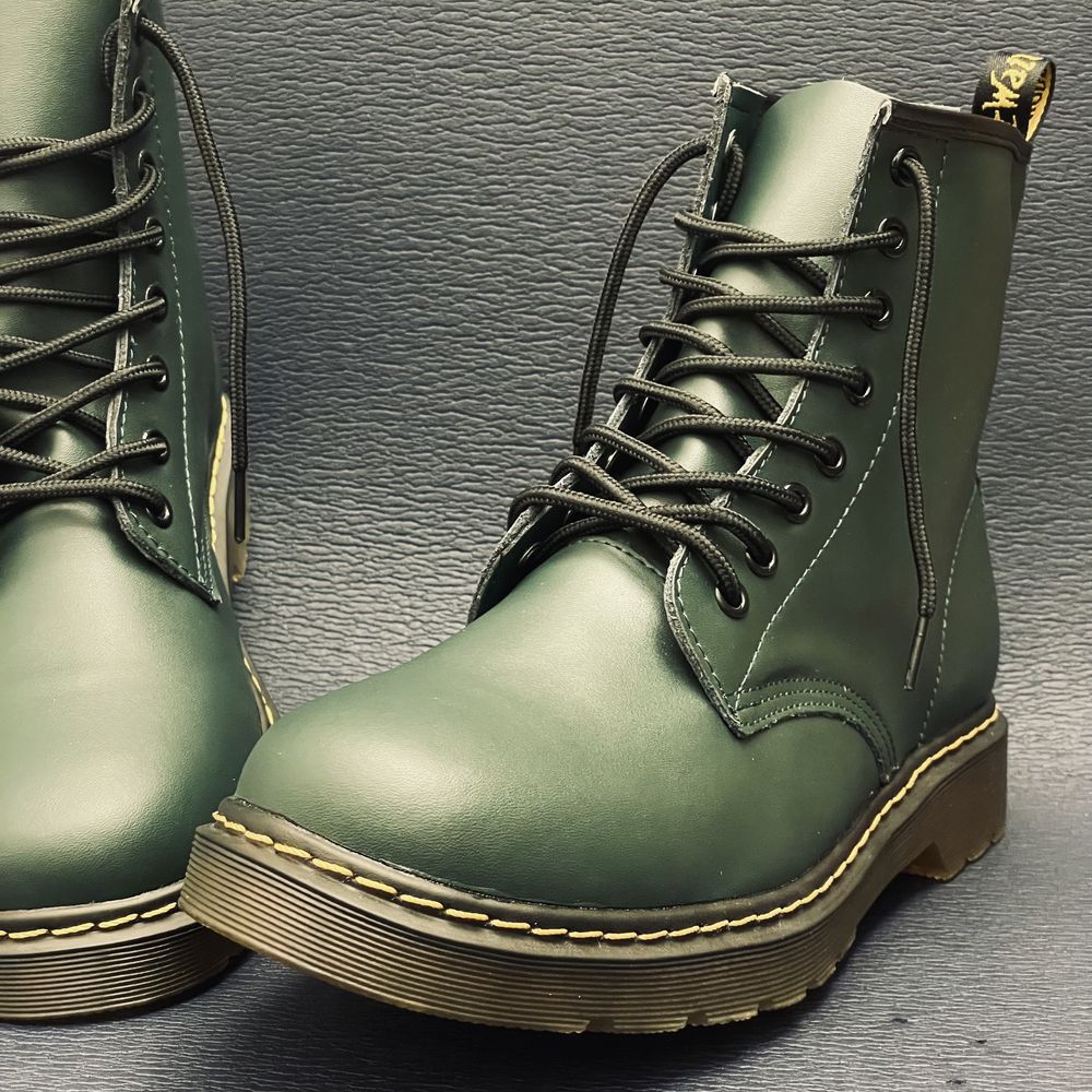 Botki glany zielone 8 dziurek ala martensy unisex traperki skórzane