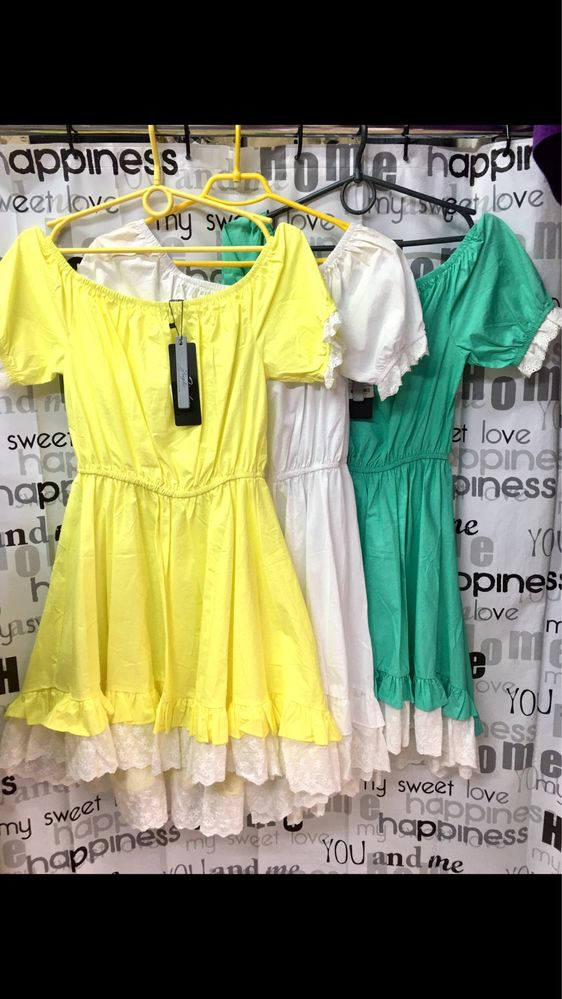 Платье сарафан -белое, жёлтое, шитьё кружево, хлопок, натуральные: