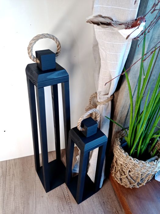 Lampion drewniany czarny latarnia domogród