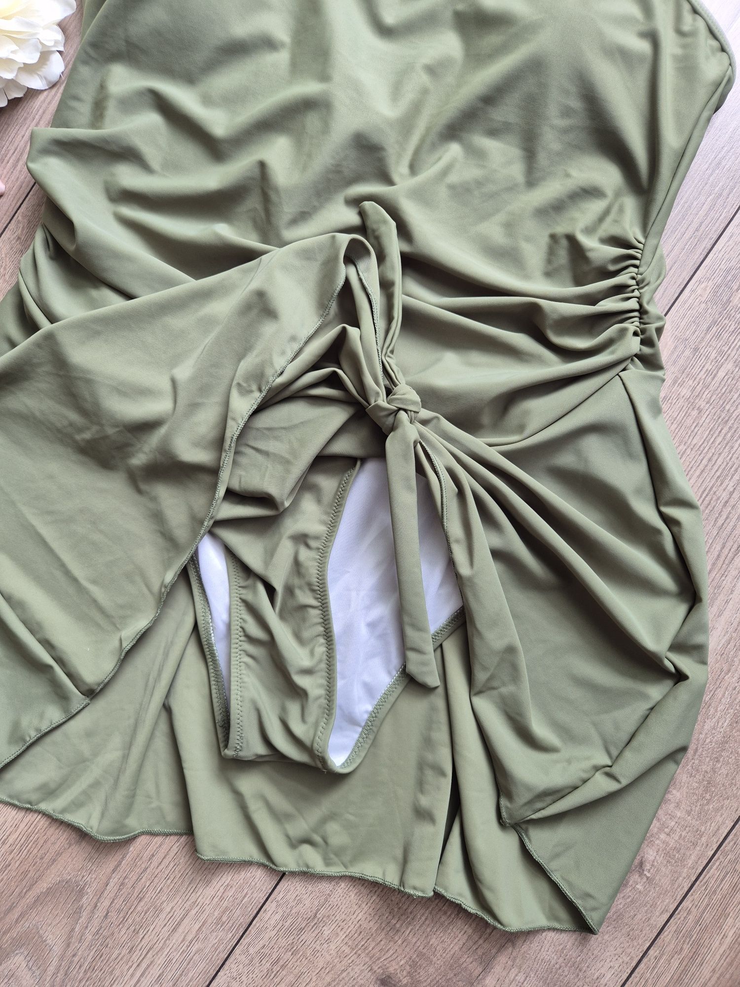 Jednoczęściowy strój kąpielowy khaki sukienka XL