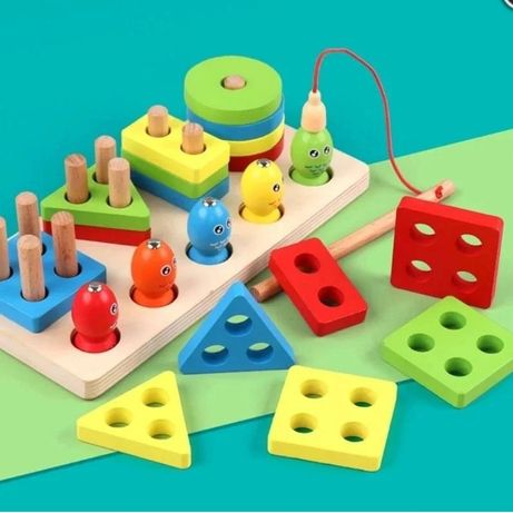 Деревянная логическая пирамидка сортер геометрия, развивающая игрушка