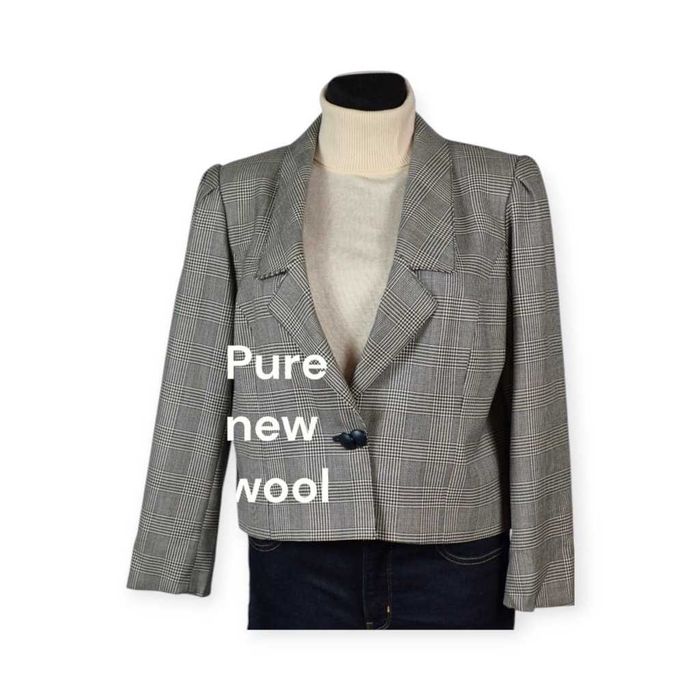 Żakiet wełniany Fougstedts 40/42 vintage kratka old money elegancki