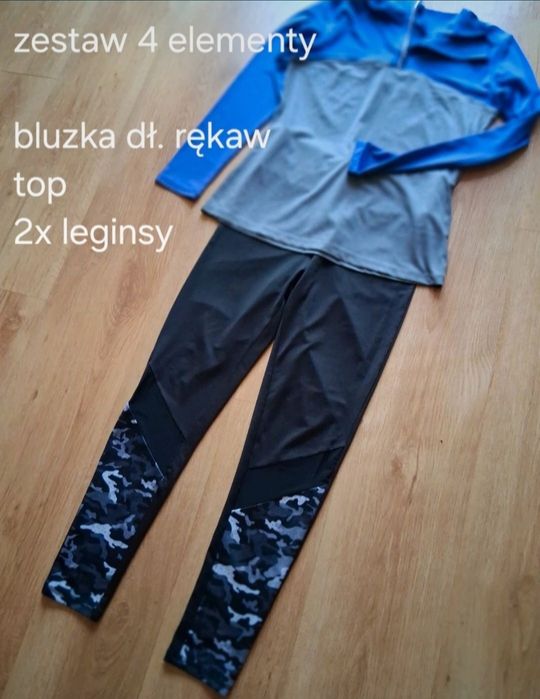 Leginsy sportowe,bluzka top sportowy,zestaw na siłownię do biegania