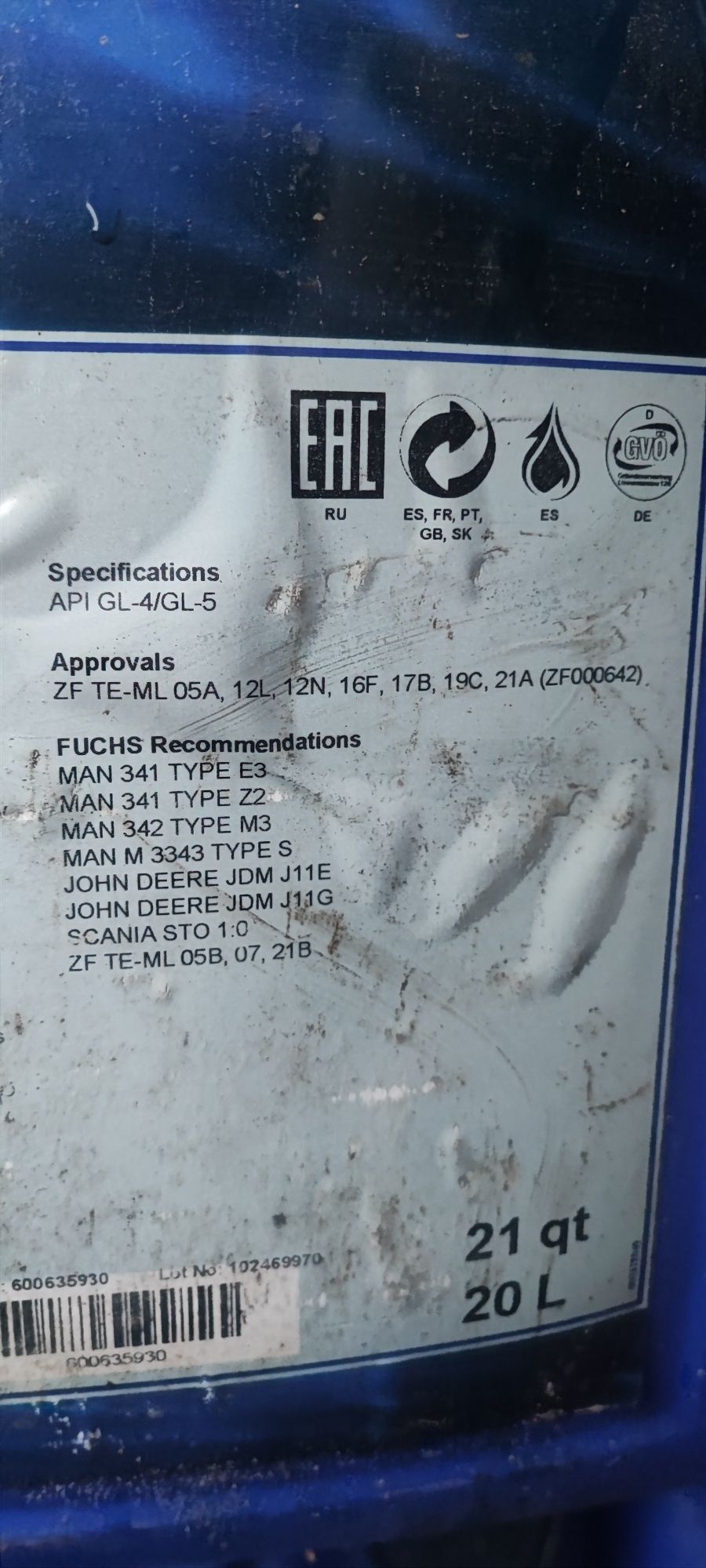Olej FUCHS Titan Cyntrac HSY 75W90 20 litrów