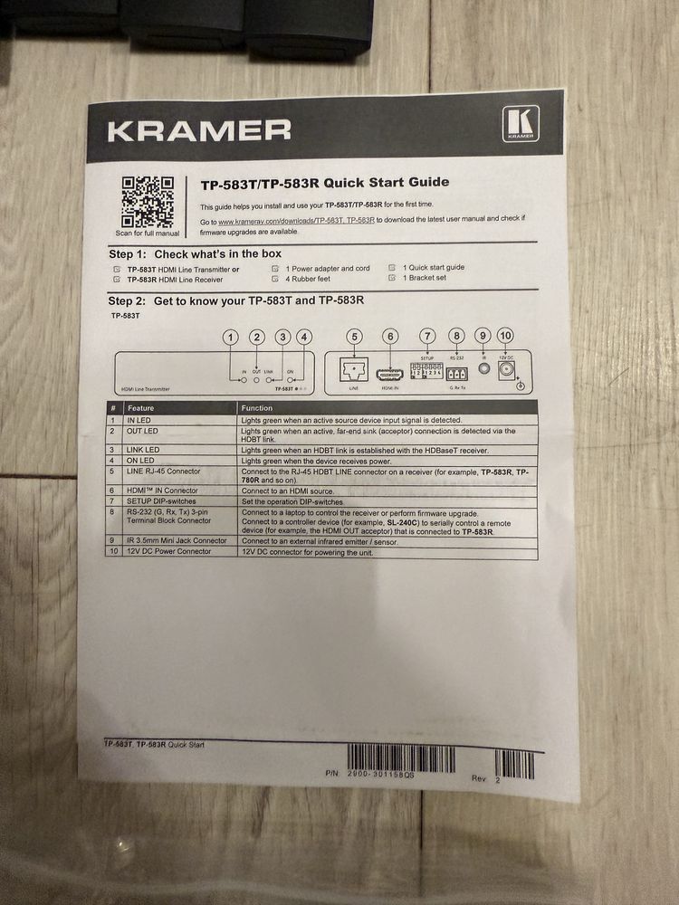 Kramer Electronics TP-583T/TP-583R Transmiter z zasilaczem x 4