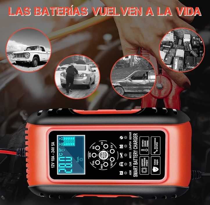 Carregador inteligente bateria 12V 10A/ 24V 5A LifePO4 AGM GEL Chumbo