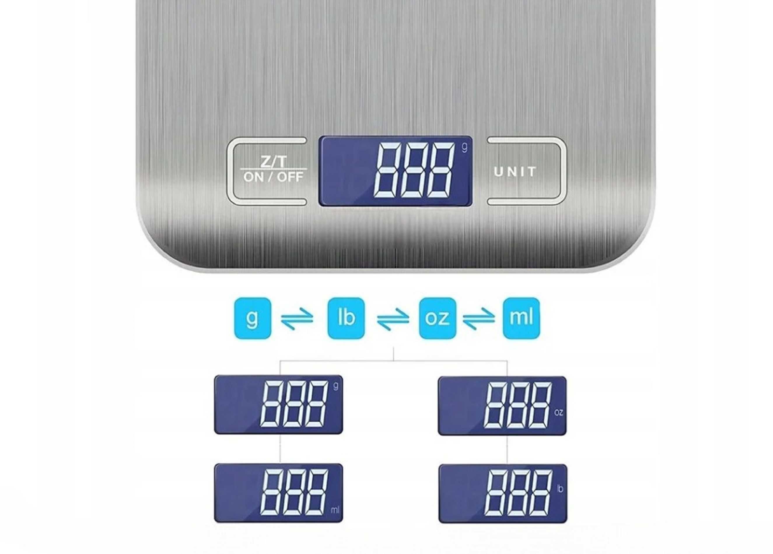 Cyfrowa waga kuchenna elektroniczna stal nierdzewna 10kg + baterie