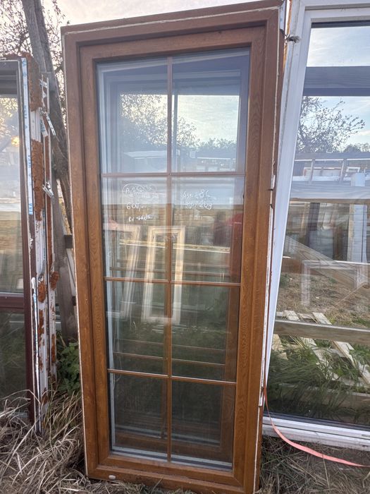 3x okno balkonowe plastikowe 86x209 zloty dab biale z roleta wewnetrzn