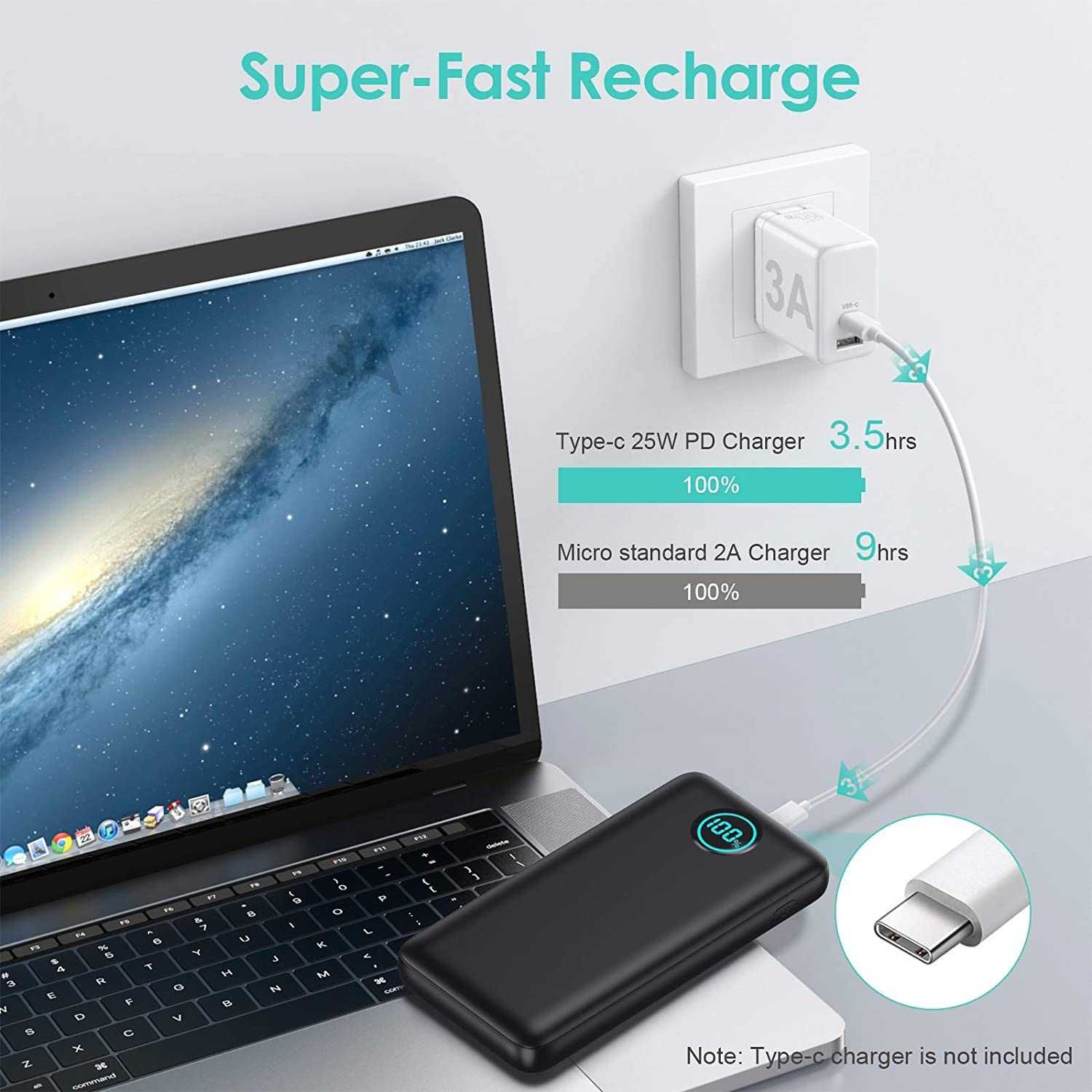 Power Bank 26800 mAh,25 W PD3.0+QC4.0 Fast Charging LCD Display