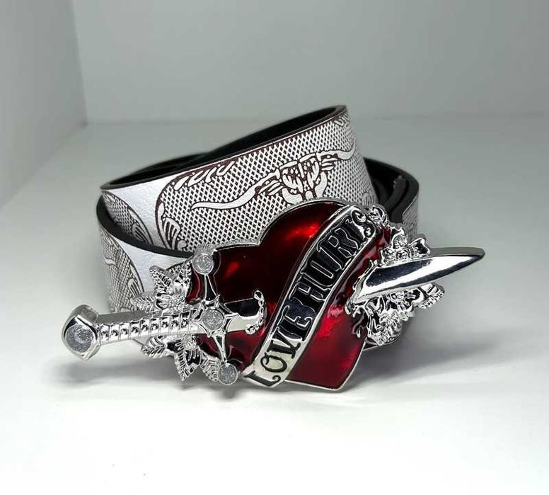 Biały Pasek Retro z Klamrą "Love Hurts" Y2K