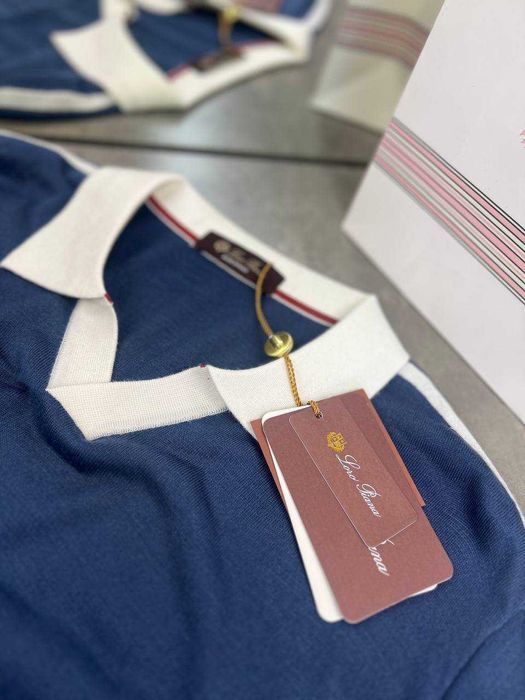 Мужская синяя футболка Loro Piana поло с вышивкой Лоро Пиана f696