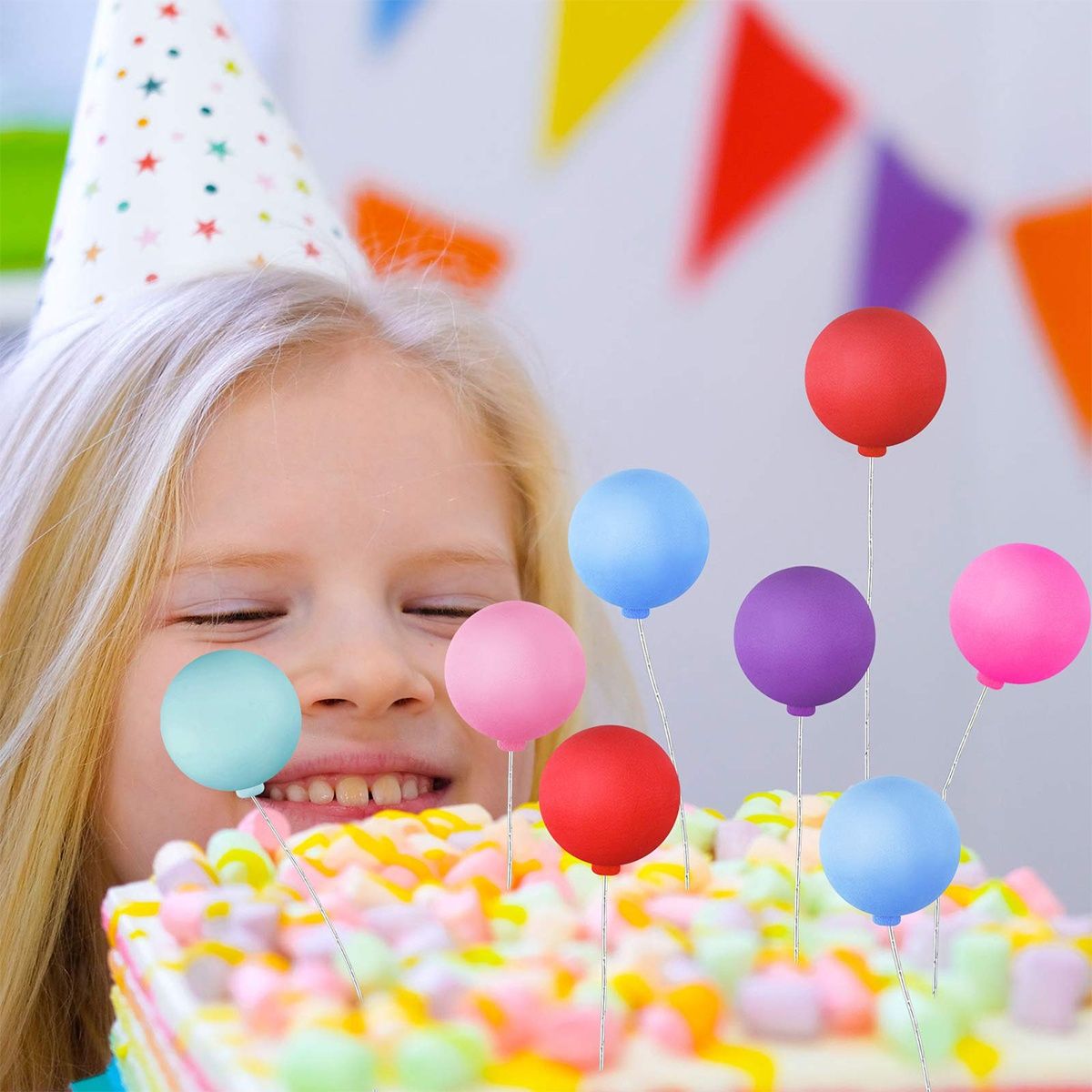 Topper 6 szt na tort urodzinowy kolorowe baloniki