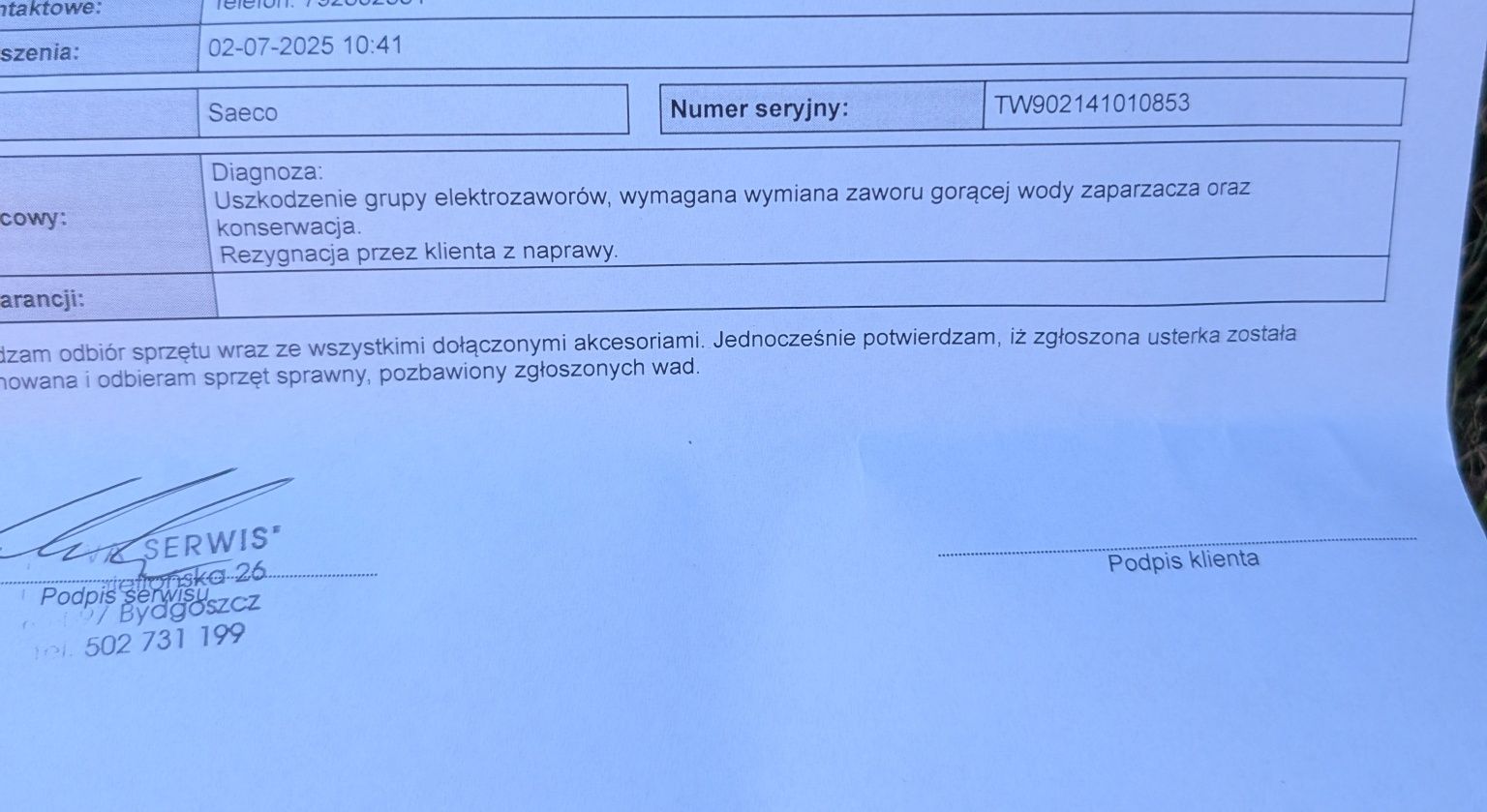 saeco granaroma – uszkodzony