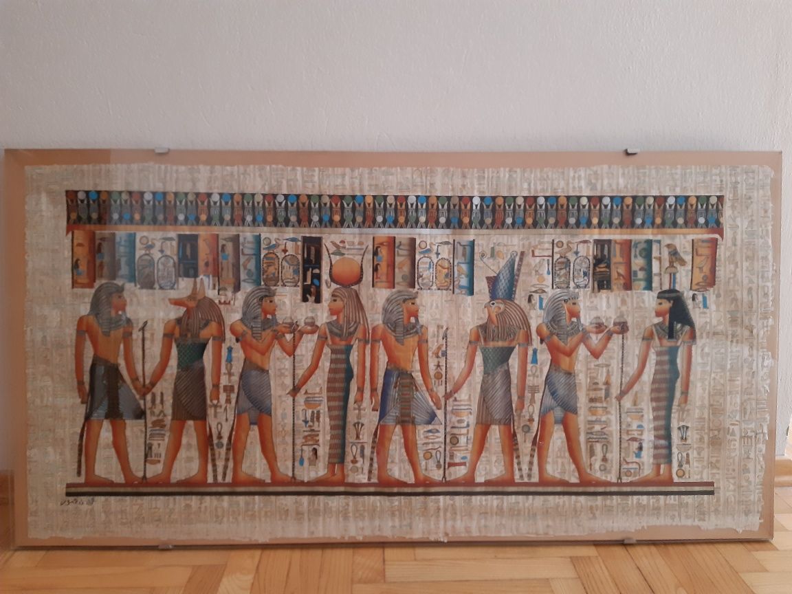 Egipski papirus za szkłem, na litej desce 2,5cm