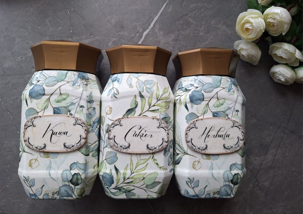 Zestaw słoików kawa/herbata/cukier na Dzień Babci/Matki - handmade