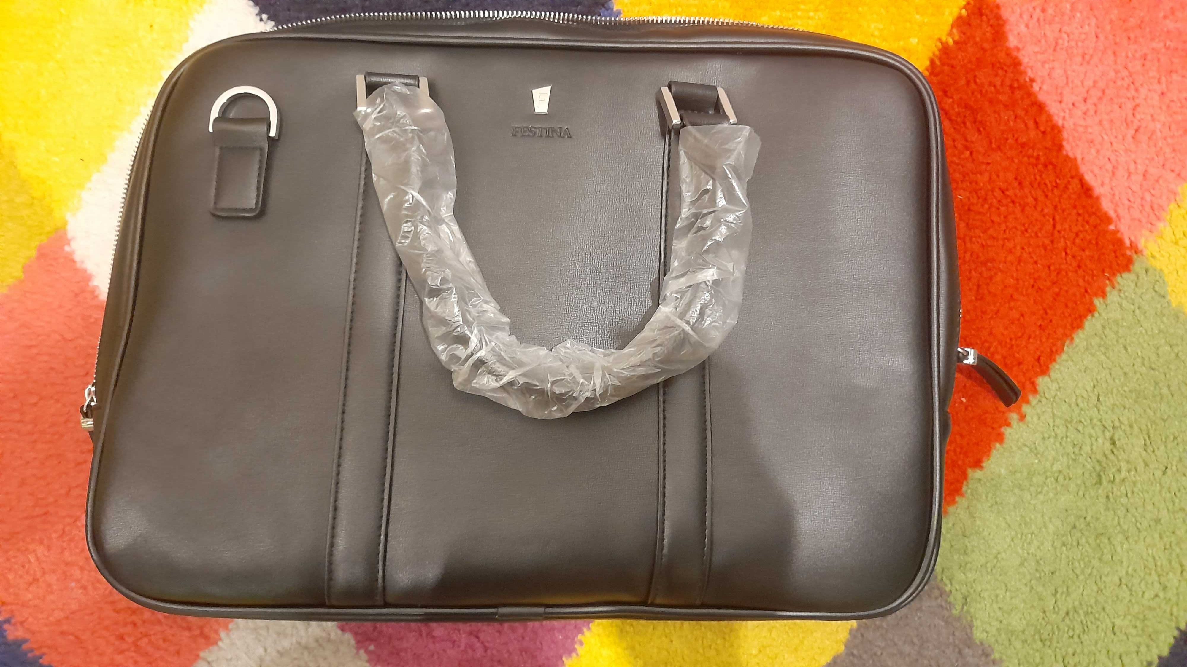 Torba na laptopa skórzana czarna nowa Festina