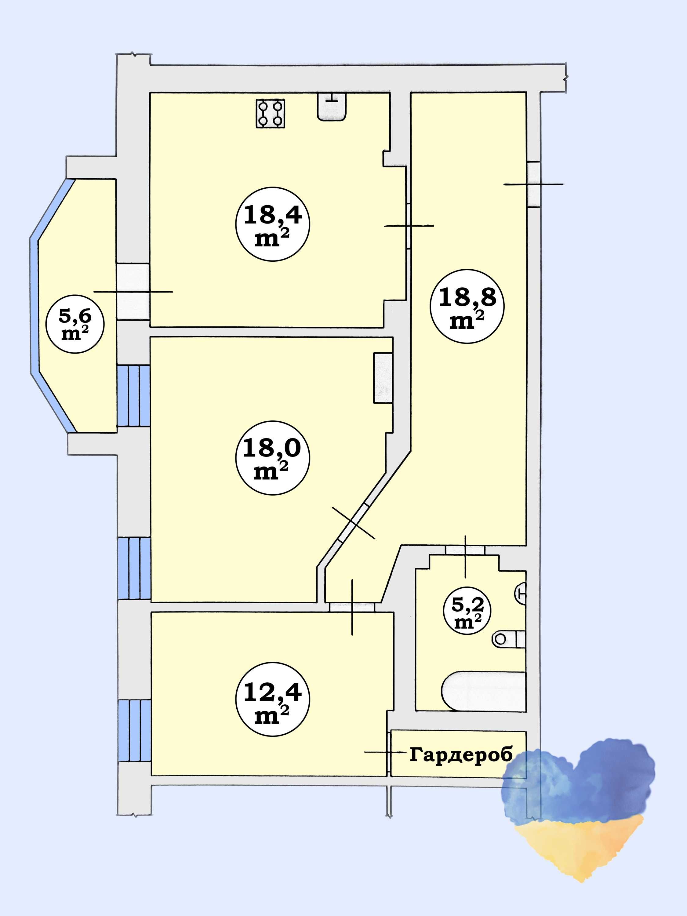 2к. квартира з ідеальним плануванням та автономним опаленням у центрі