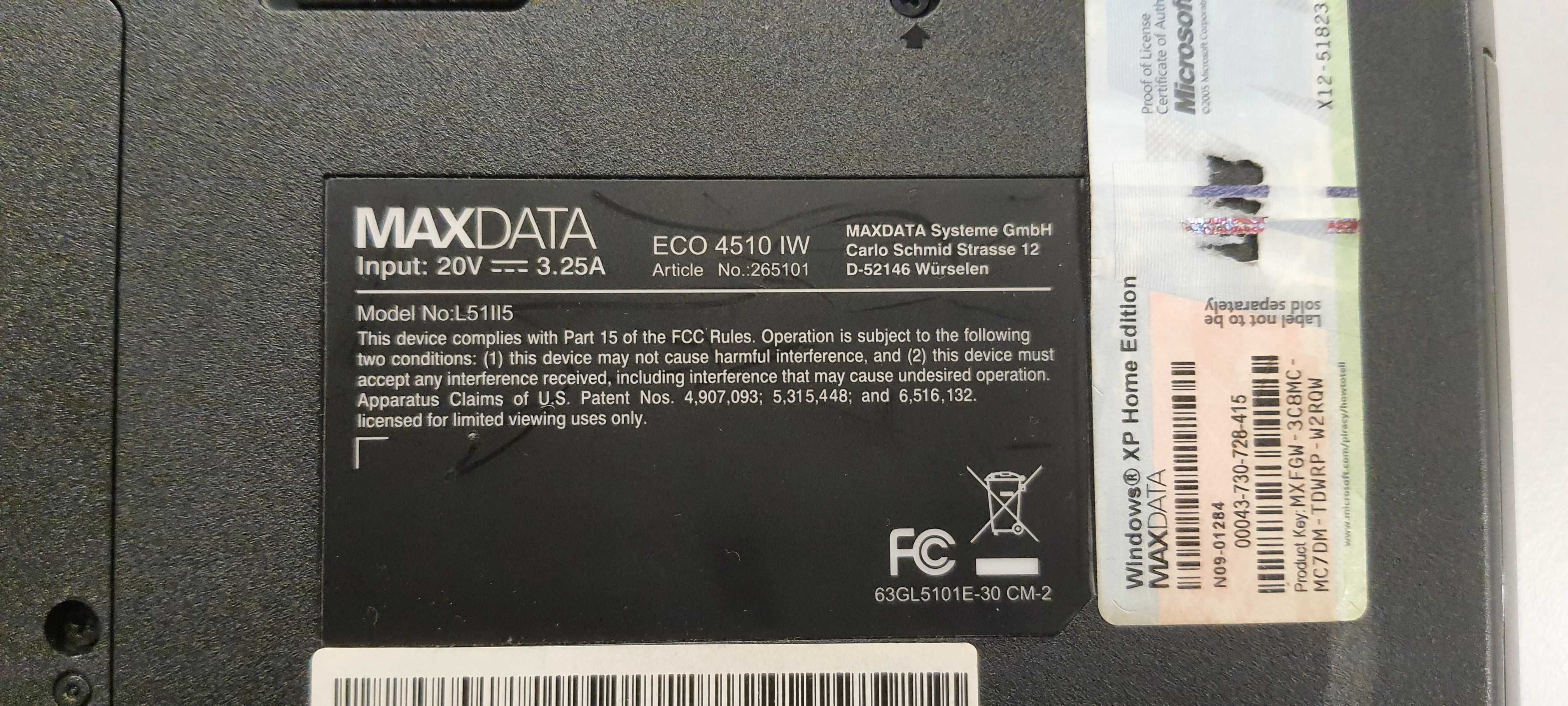 Laptop Maxdata bez baterii