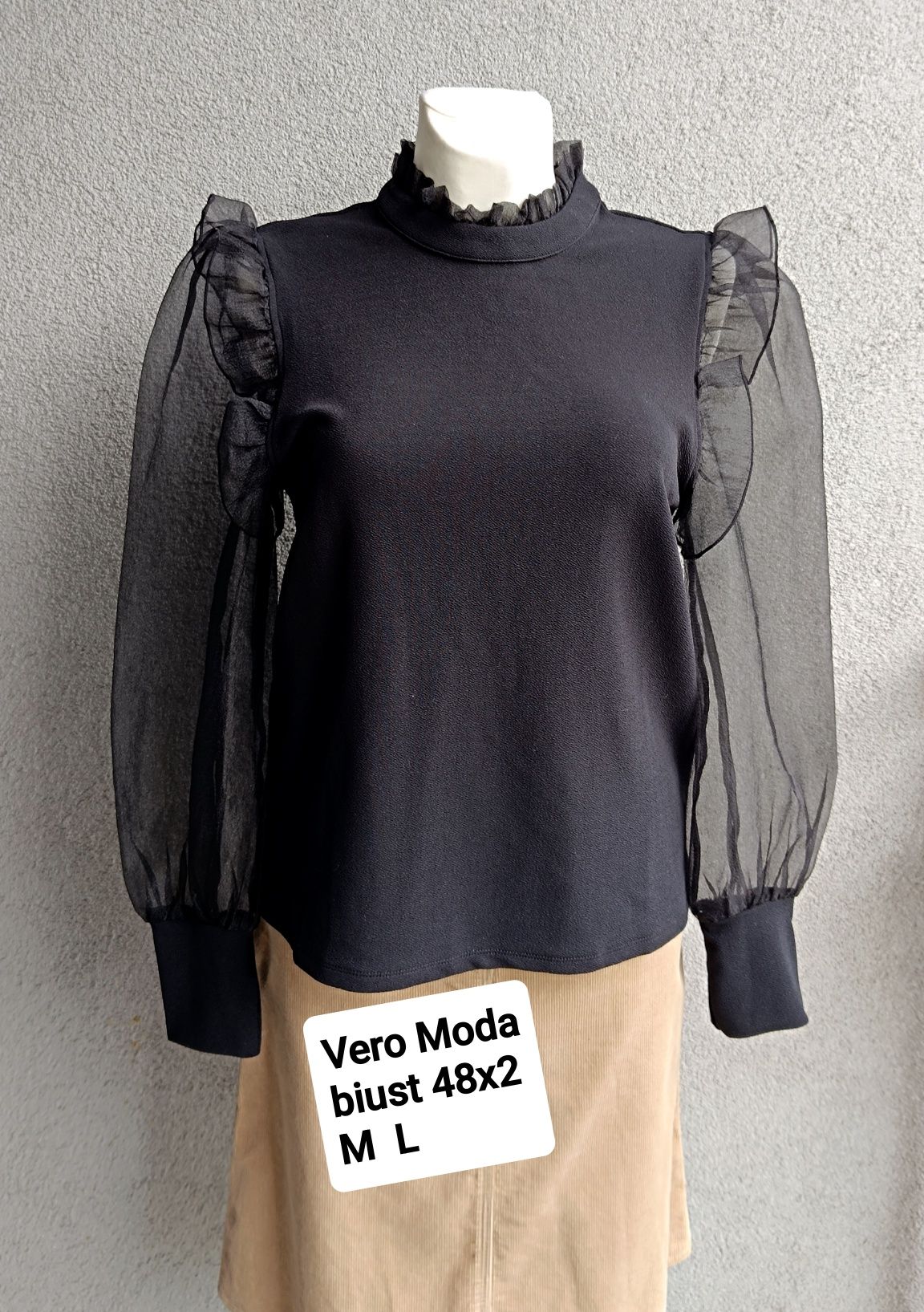 Vero Moda bluzka damska czarna M L biust 48x2 romantic victorian style