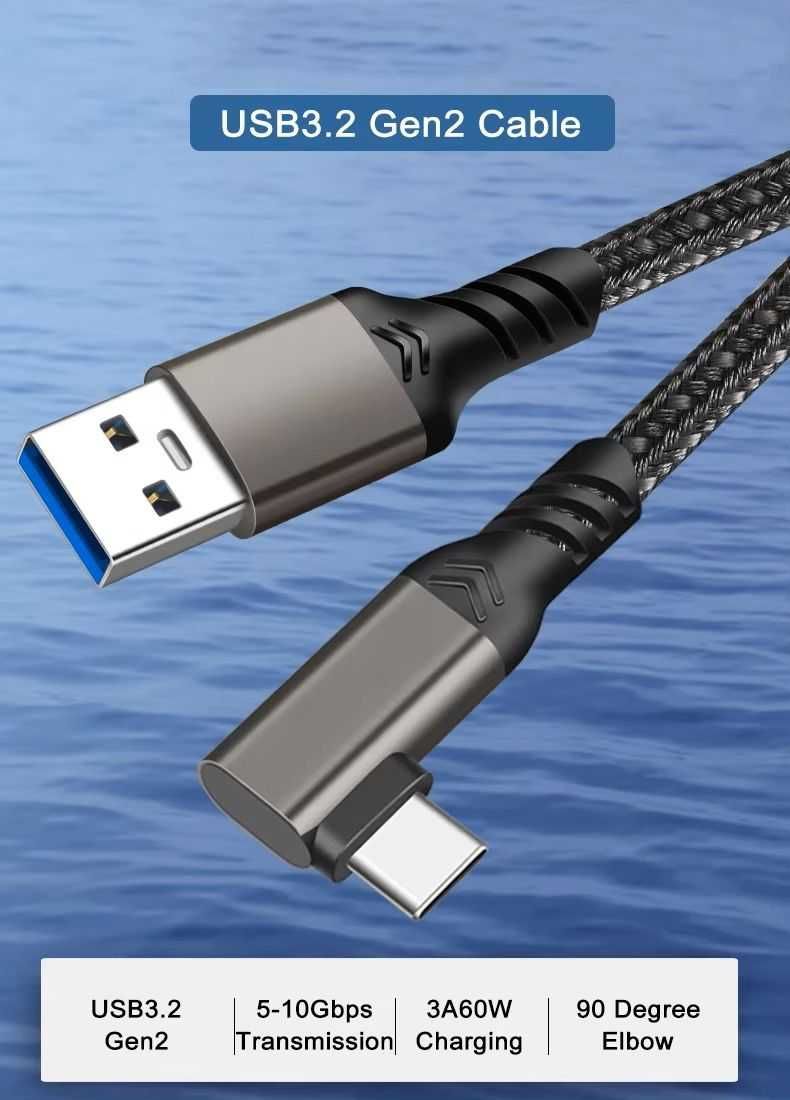 Kabel danych USB C kabel łączący USB3.2 Gen 2  60W na łokieć 90 stopni